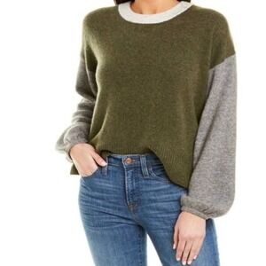 Madewell Wool Alpaca Color Block Pullover Sweater, Olive Green & Gray, XS